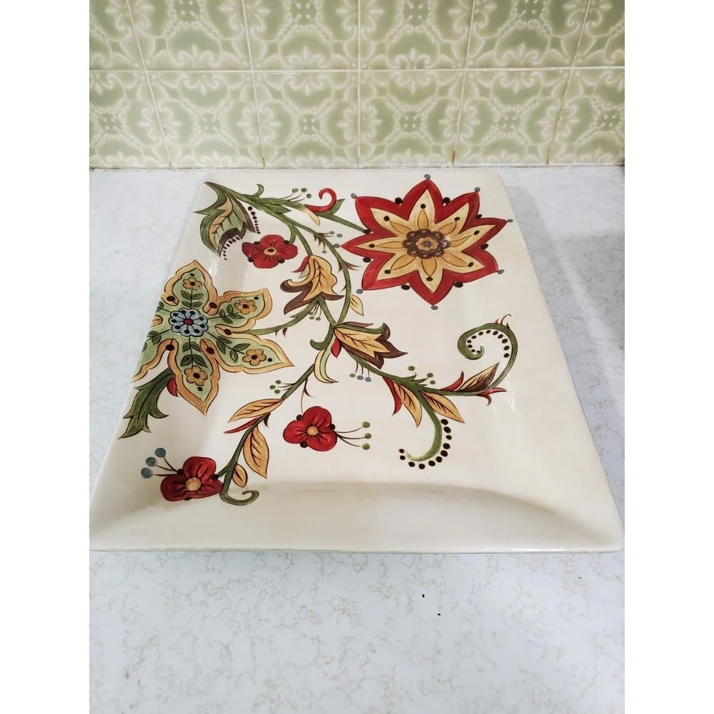 Carynthum by Pier 1 Imports 16” Rectangular Serving Plate Floral Design